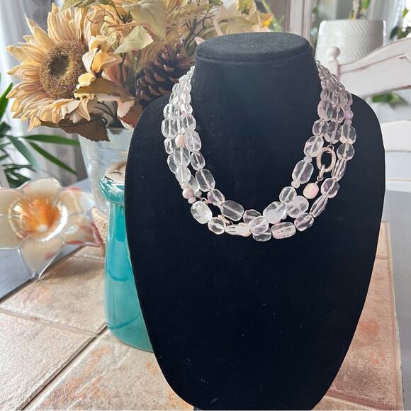Silpada Quartz Pearls & 925 Sterling Silver Triple Strand Necklace - Picture 3 of 11